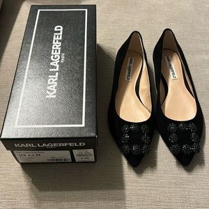 New Karl Lagerfeld Paris Black Nara Suede Ballet Flats size 8.5 in box